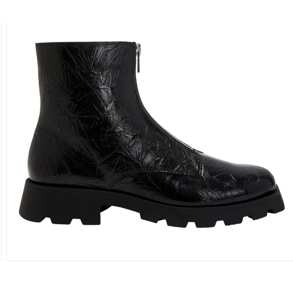 Katy‎ Perry Daarling Combat Boot Black Faux Wrinkle Patent Womens 9.5 New